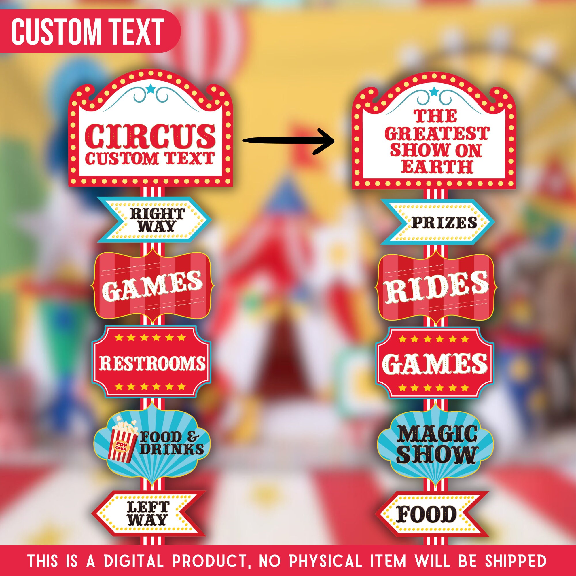 Circus Directional Signs, Circus Sign Custom Text, Circus Sign