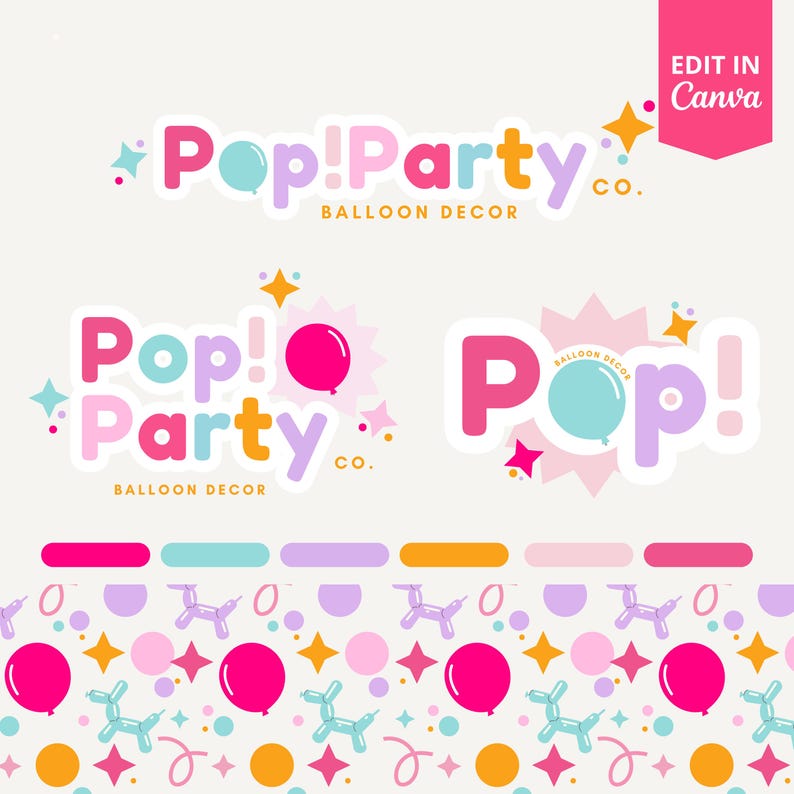 Balloon Decor Logo Template Canva, Colorful Party Planner Logo, Fun ...