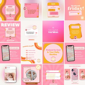 May include: A collage of 12 pink and yellow Instagram story templates with motivational quotes, reminders, and to-do lists. The quotes include "Don't just fly. See. You automatically lose the chances you don't take." and "I am my best version."