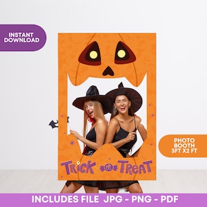 halloween pumpkin Trick or Treat selfie frame, halloween digital photo booth, halloween decor, Halloween Party, halloween prop