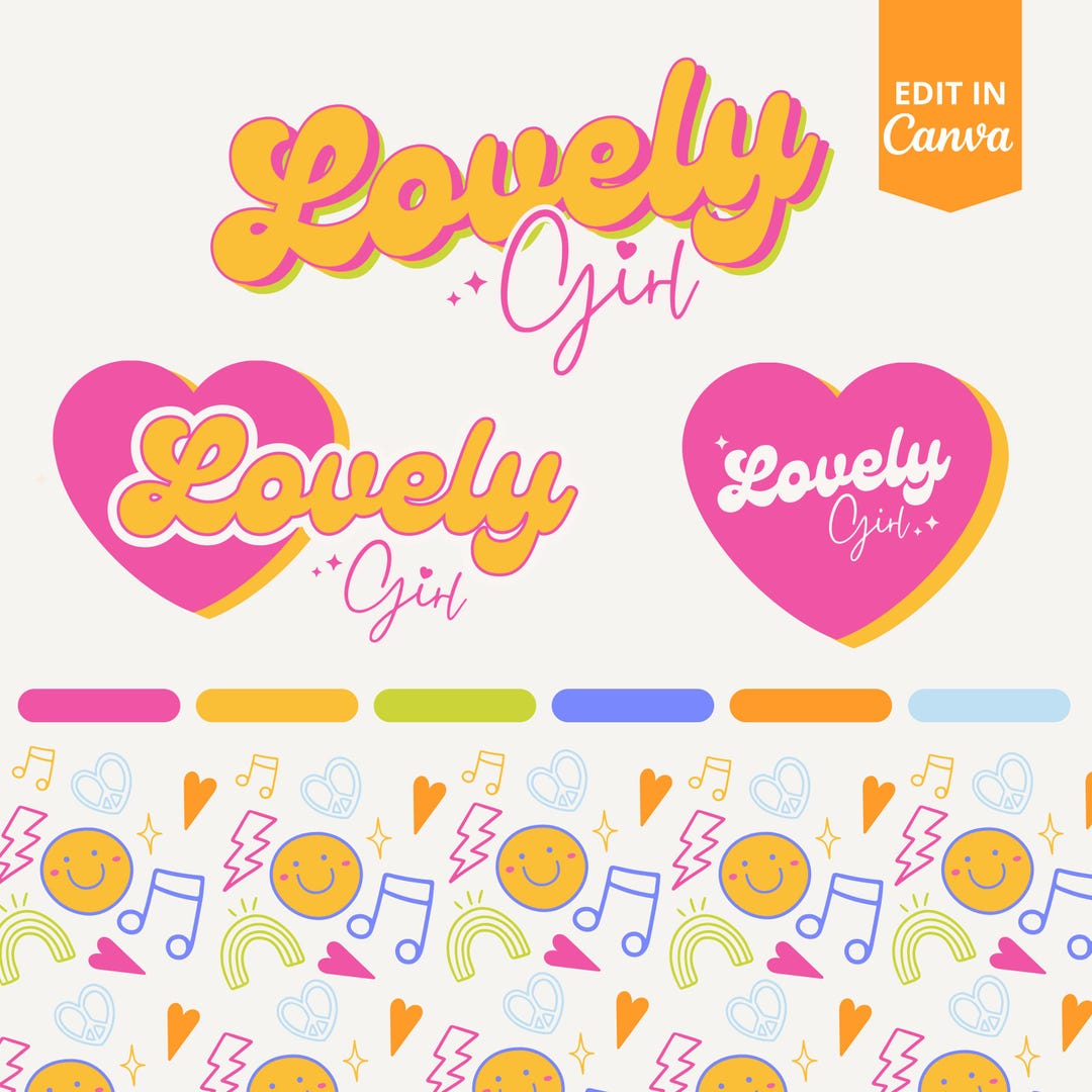 Lovely Girl Canva Logo Kit, Editable Girly Branding Pack, Bold Logo ...
