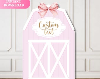 Pink Barn Bow Backdrop, Farm Birthday Party Backdrop, pink farm bow, Girl Barnyard Party Decor, Editable Custom Text, 1st Birthday Party