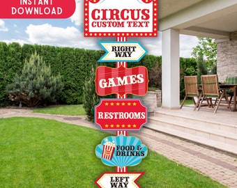 Circus Directional Signs, Circus Sign custom text, Circus Welcome Sign, Circus Party Decoration, Carnival Directional Sign, Printable Circus