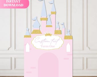 Princess Castle Birthday Backdrop, Golden Glitter Castle, Once Upon a Time Backdrop, Custom Castle Party Sign, Fairytale Birthday decor