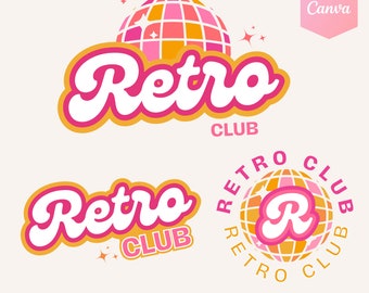 Groovy Retro Disco Ball Logo, Pink Disco Ball Logo, Colorful Retro Branding Kit, Retro Branding Kit, Groovy Premade Logo, Groovy Retro Vibes