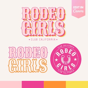 Rodeo Girls Logo, pink Cowgirl Logo, Retro Cowgirl Logo, Cowgirl Template, Pink Retro Logo, Small Business Logo, Editable Canva Logo Design