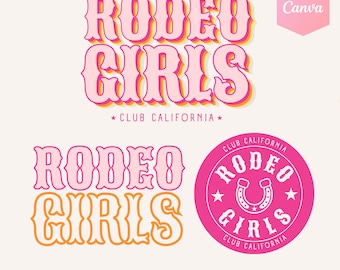 Rodeo Girls Logo, pink Cowgirl Logo, Retro Cowgirl Logo, Cowgirl Template, Pink Retro Logo, Small Business Logo, Editable Canva Logo Design