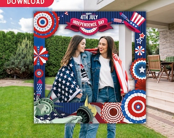 4th Of July Photo Banner Kit - 24 Patriotic Picture Frames With Clips For DIY Wall Display, Red White & Blue
