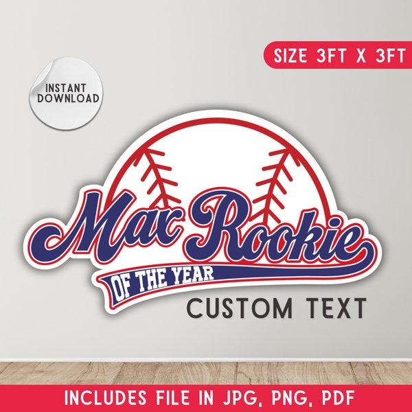 Rookie Of The Year Birthday sign, custom name, baseball Custom Name Sign, digital Custom Name, Baseball Birthday, Baseball Theme Birthday