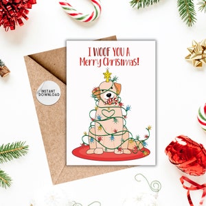 Ich wünsche dir frohe Weihnachten, Hundelichter-Weihnachtskarte, Weihnachtskarte, Hundekarte, druckbare Weihnachtskarte, Hundeurlaubskarte, Hundeliebhaberkarte