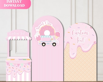 Sweet One Ice Cream Party Backdrop Set, Candy Shop Birthday, Sweet One Backdrop Custom text, Ice Cream Shop Selfie Frame, Candyland Decor