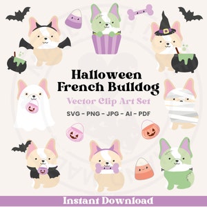 Halloween Französische Bulldogge ClipArt, Süße Halloween Französische Bulldogge, Halloween Französische Bulldogge Kostüm ClipArt, Halloween Digitale Kunst
