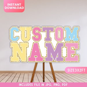 Patch Custom Name, Patch Girls Birthday, Patches pastel colors, Varsity Patch, Patches Gold Glitter, Patches colors Letters, Glitter Letters