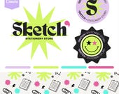 Funky Logo Template Canva, Bold Retro Stationery Branding Kit, Retro Neon Logo Design, Editable Stationery Logo Template