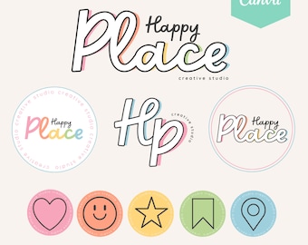 Bright pastel Rainbow Logo Design, Fun Colorful logo, Business Logo Design, Editable Canva Logo Template, Small Business, Bright Branding