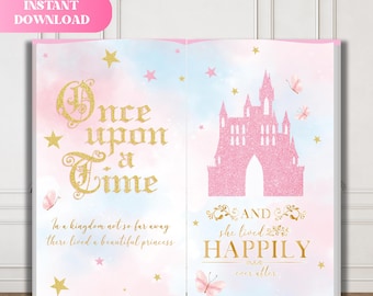 Toile de fond rose « Il était une fois », château de princesse rose pour anniversaire, toile de fond de conte de fées, bannière de fête de conte de fées, décoration de princesse
