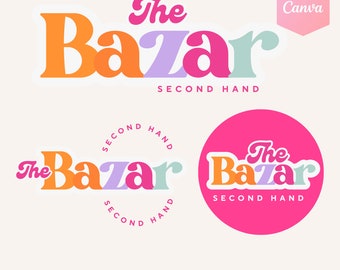 colorful Logo Canva Template, clothing logo, Pink Logo template, Fun Colorful Logo Design, Retro Branding Set, Pink Small Business Logo