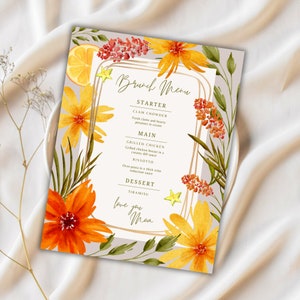 Floral Mother's Day Menu Template, Watercolor Tropical Flowers Menu, Tropical Mother's Day Menu, Tropical Flowers, Exotic Flower Template