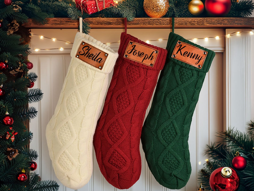 Leather Patch Christmas Stocking 2023,custom Monogramed Family Stockings,engraved Stockings With