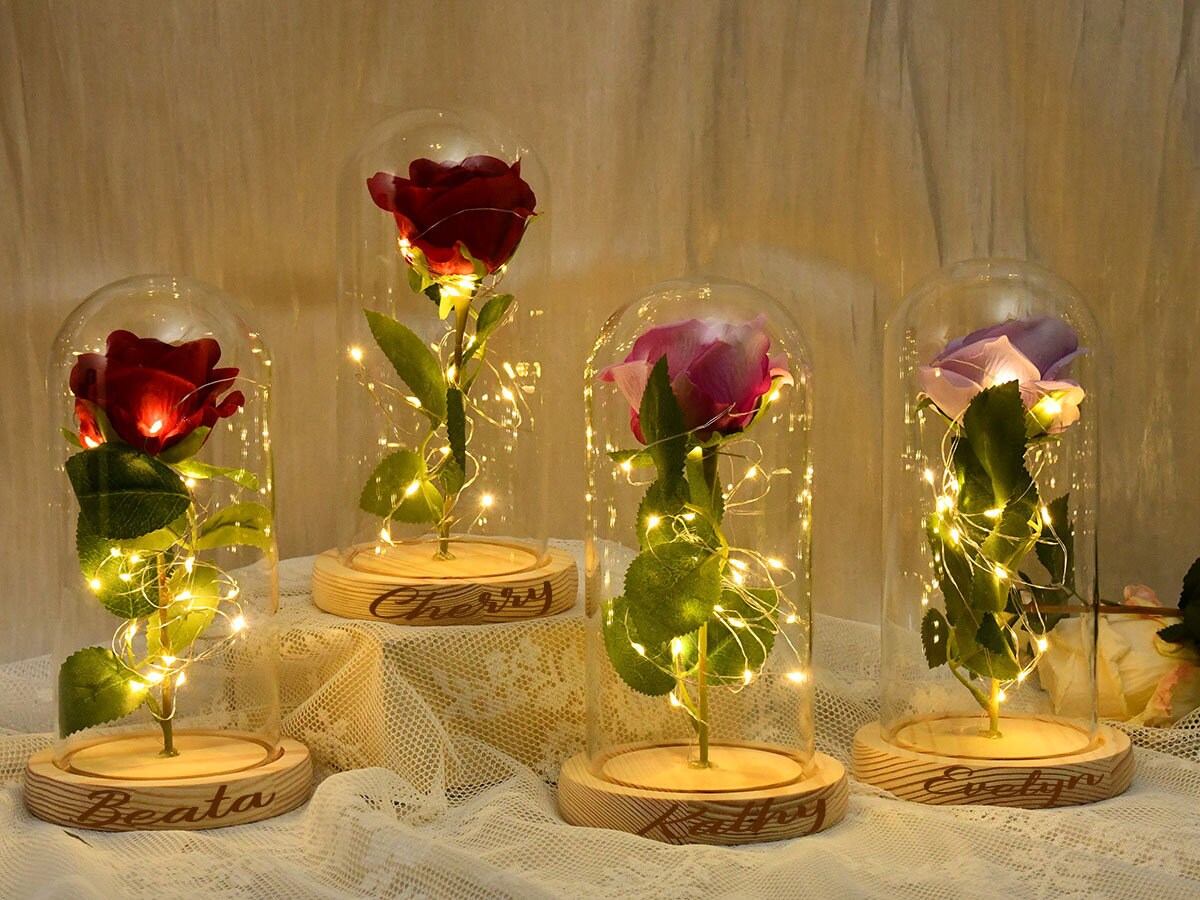  EdricShop LED Rose Flower Jar Light Eternal Flower