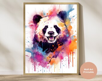 Digital Wall Art Print Download Panda Bear Wall Decor Painting Watercolor Printable Art Living Room Nursery Decor Cute Animal Portrait