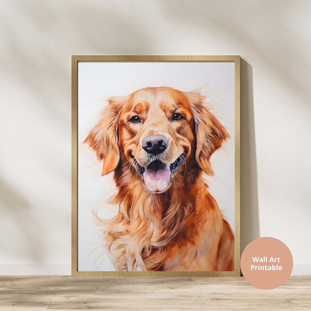 Digital Wall Art Print Golden Retriever Wall Decor Dog Oil Painting