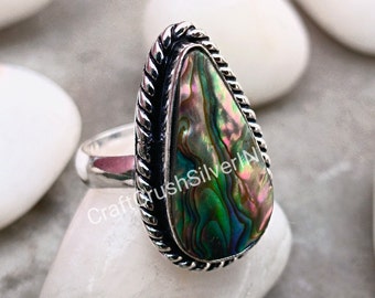 Abalone Shell Ring, 925 Solid Sterling Silver Ring, Boho Statement Ring, Women Ring, Gift Ring, Handmade Jewelry, Bohemian Ring, Unique Ring