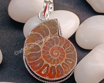 Ammonite Fossil Pendant Real Gemstone Pendant 925 Sterling Silver Pendant Ammonite Fossil Silver Jewelry Handmade Pendant Gift For Friend