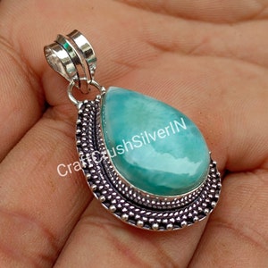 Natural Larimar Pendant 925 Sterling Silver Pendant Handmade Pendant Larimar Gemstone Pendant Gift For Women Larimar Jewelry For Her