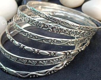 Handgemachte Sterling Silber Armreifen: Florales Design