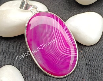 Pink Banded Pendant Handmade Jewelry Gift For Him Natural Pink Banded 925 Sterling Silver Pendant Bezel Pendant Women Jewelry