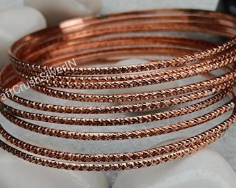 Handmade Solid Copper Bangle Set, Stackable Jewelry
