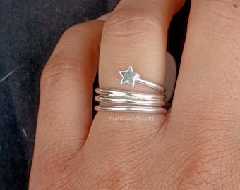 Handmade Triple Layer Star Ring: 925 Sterling Silver Multi Band, Adjustable Boho Jewelry