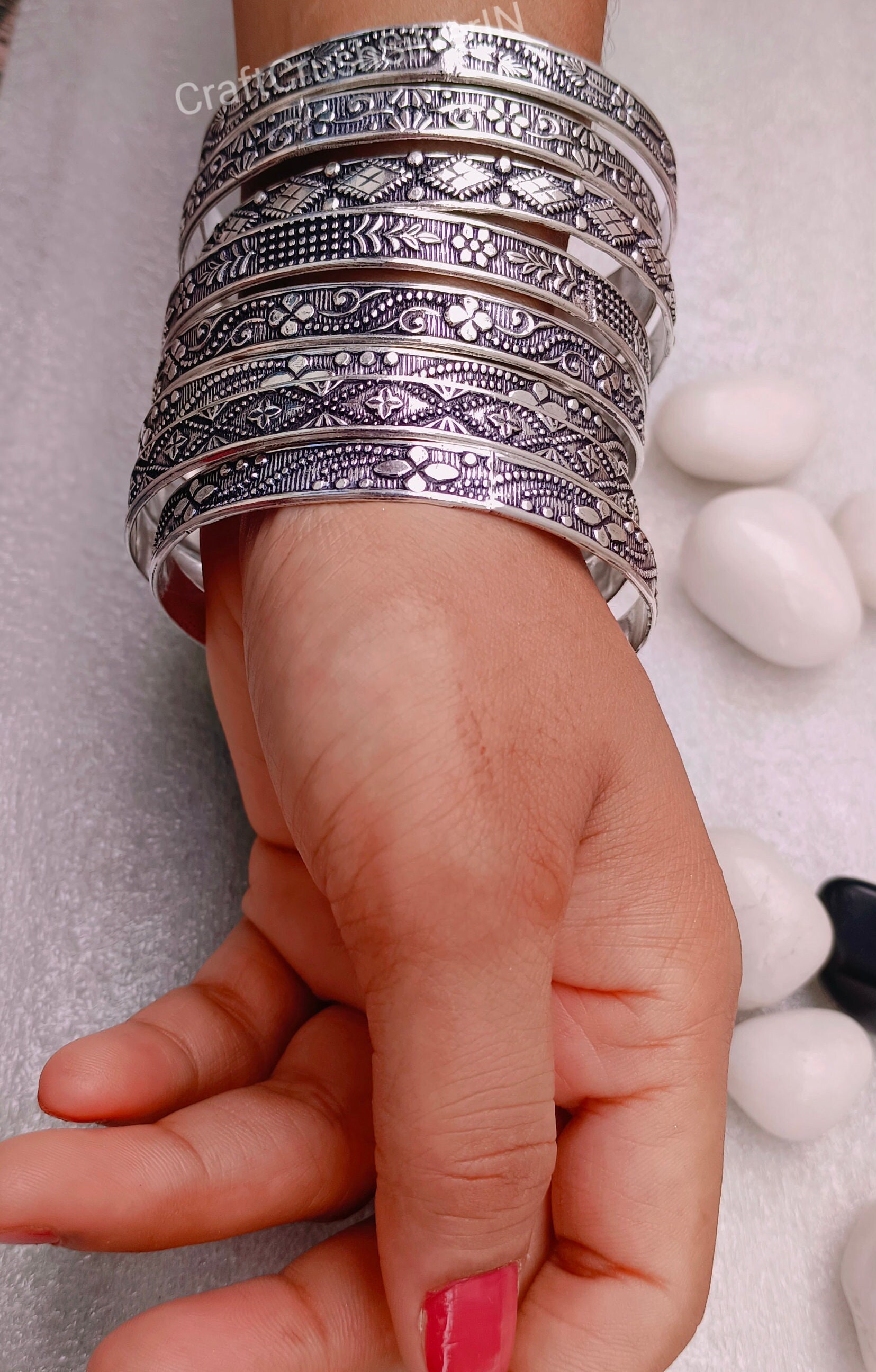 Oxidized Sterling Silver Bangle Set: Multi Design Bangles for