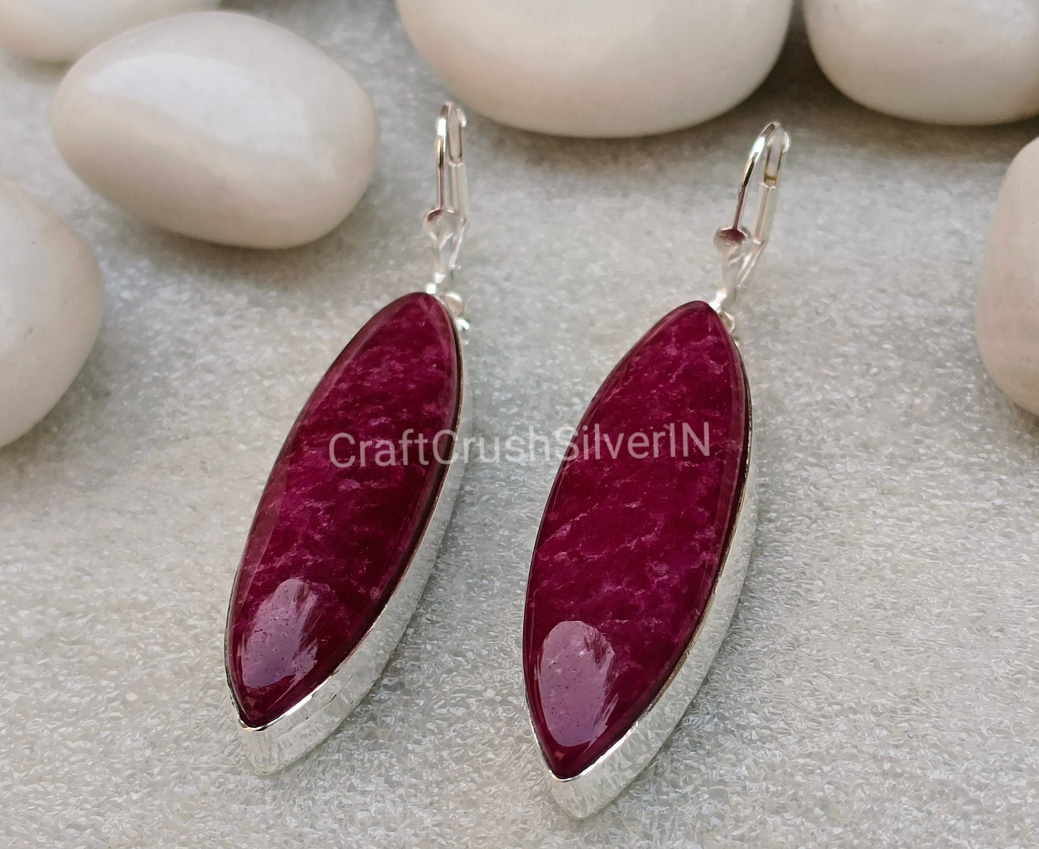 [haesool] 925Silver☆Natural Stone Ruby Earrings Earrings Silver 925 Natural Ruby | Luxury Ruby Silver