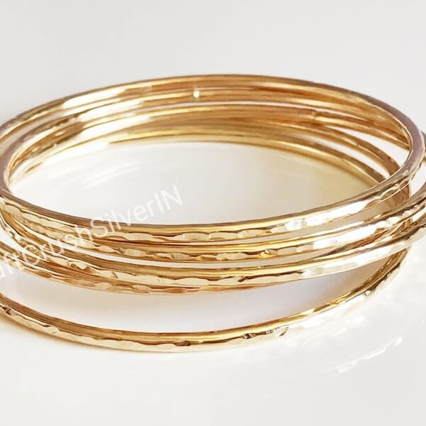 Yellow Brass Plated Bangle /set of 7 PCs. Hammered Bangle/ pure Handmade Jewelry/ Bangles For Women/ Stackable Thin Bangle / Everyday Wear