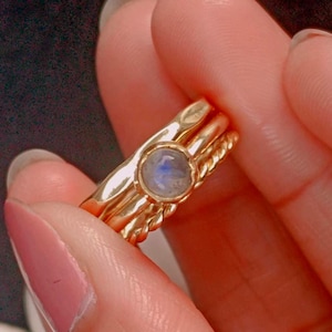 Rainbow Moonstone Ring Set | 14k Gold Filled Gemstone Ring Stack