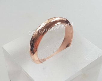 Half Round Pure Copper Ring, Hammered Ring, Wide Band Ring, Women Or Men Ring, Solid Copper Ring, Boho Handmade Ring, Copper Jewelry