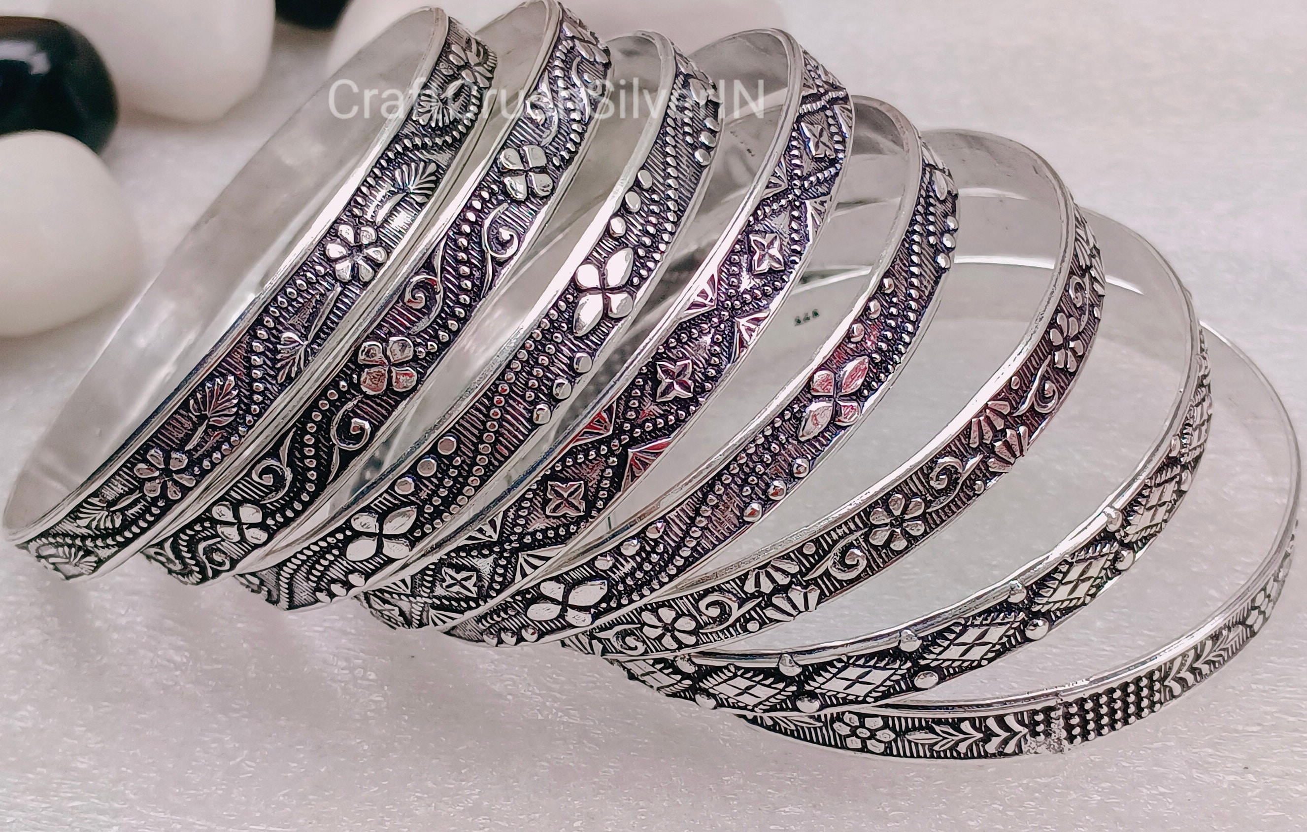 Oxidized Sterling Silver Bangle Set: Multi Design Bangles for