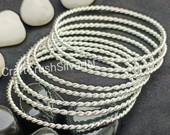 Sterling Silver Stacking Bangles - Set of 7 Semanario Bracelets