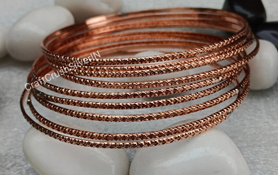 Pure Copper Bangle Set Of Solid Copper Bangle set Of 7 Pcs Handmade 