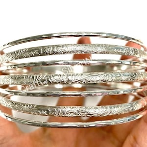 Set of 7 Bangles, 925 Sterling Silver Stacking Bangles For Women, Semanario, Stacking Bracelets, 7 Day Bangles, Half Round Bangles