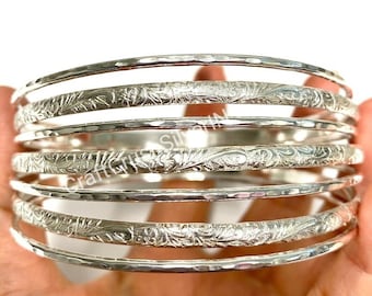 Set mit 7 Armreifen, 925 Sterling Silber Armreifen für Frauen, Semanario, Stapeln Armbänder, 7 Tage Armreifen, halbrunde Armreifen