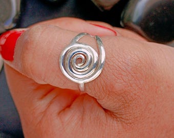 925 Sterling Silver Swirl Spiral Ring: Handmade Boho Jewelry