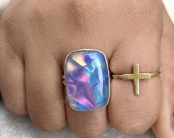 Sterling Silver Aurora Opal Ring: Fire Doublet Jewelry
