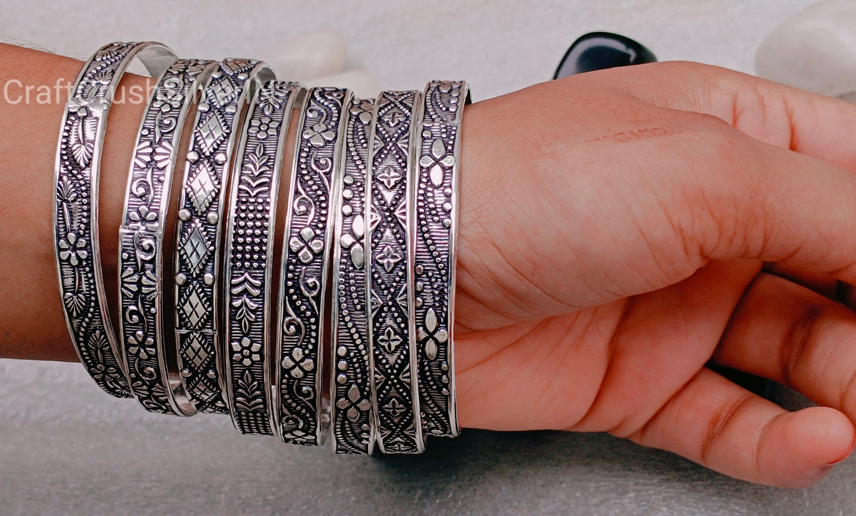 Oxidized Sterling Silver Bangle Set: Multi Design Bangles for