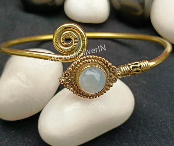 Handmade Gold Plated Labradorite Moonstone Bangle Bracelet UK