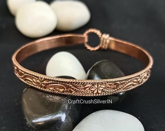 Handmade Pure Copper Bangle: Flower Design Stacking Bracelet