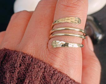 Handmade Solid Brass Wrap Ring, Statement Boho Jewelry, Adjustable Gold Colored Ring