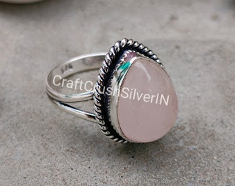 Natural Rose Quartz Ring, 925 Sterling Silver Ring, Promise Ring, Handmade Ring, Rose Quartz Gemstone Ring, Bohemian Jewelry.
